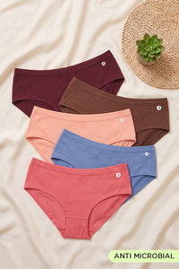 Zivame Anti-Microbial Medium Rise Full Coverage Hipster Panty (Pack of 5) - Multicolor — thumbnail 1